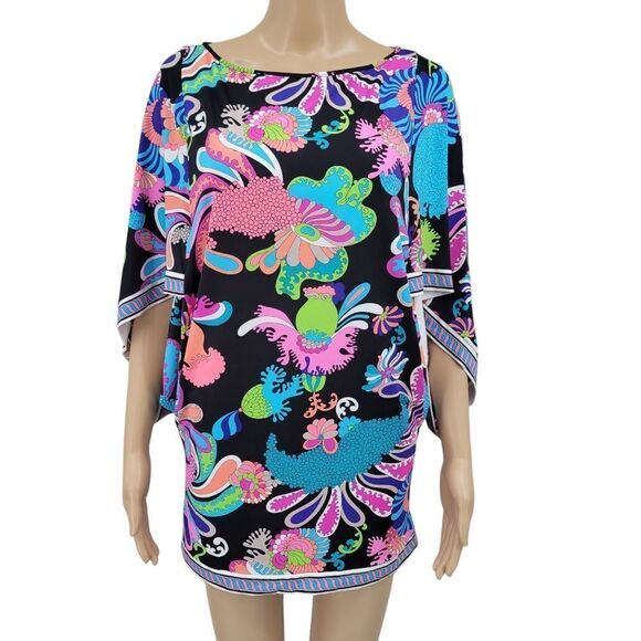 Trina Turk Beach Tunic Swimsuit Cover-up Hippie Psychedelic Groovy Pattern - Picture 1 of 9